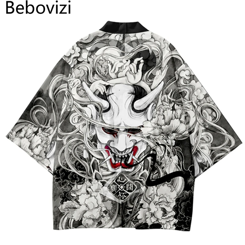 Asian Cosplay Anime - Demon Print Samurai Shirt Clothing Traditional