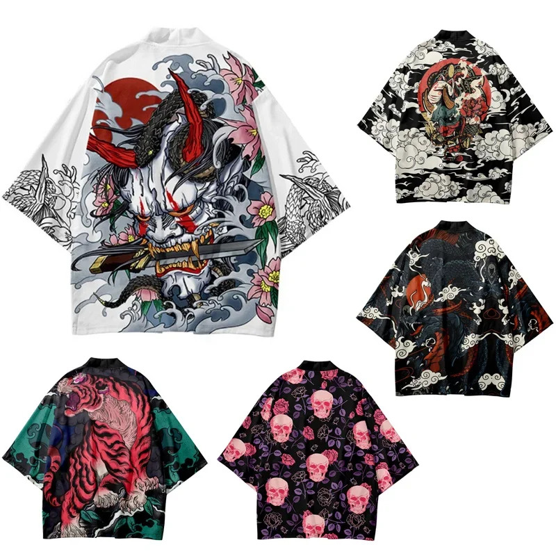 Asian Cosplay Anime - Summer Demon Tiger Print Cardigan Men's