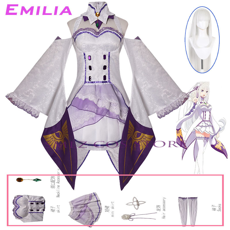 Emilia Cosplay Anime Re Zero K - Anime Cosplay Dresses review and price